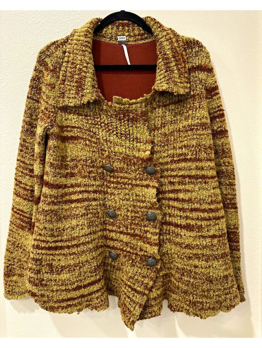 Free People Womens Brown Tan Striped Knit Button Front Cardigan M Wool blend